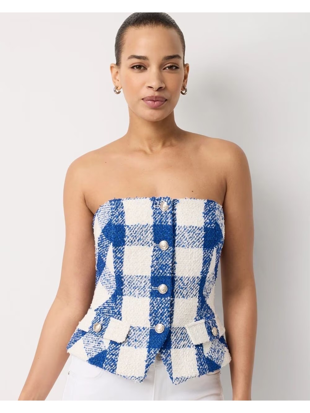 WHBM Bouclé Gingham Bustier